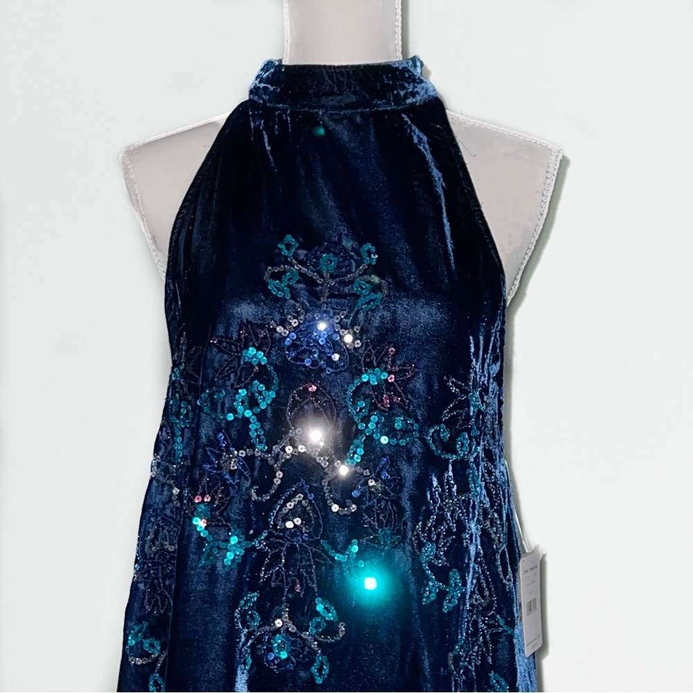 Free People Blue velvet sequin swing dress - Picture 4 of 16
